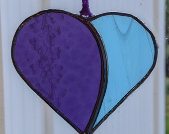 Stained Glass Heart Suncatcher: Purple & Blue, Custom Charm (3.5 Inches)