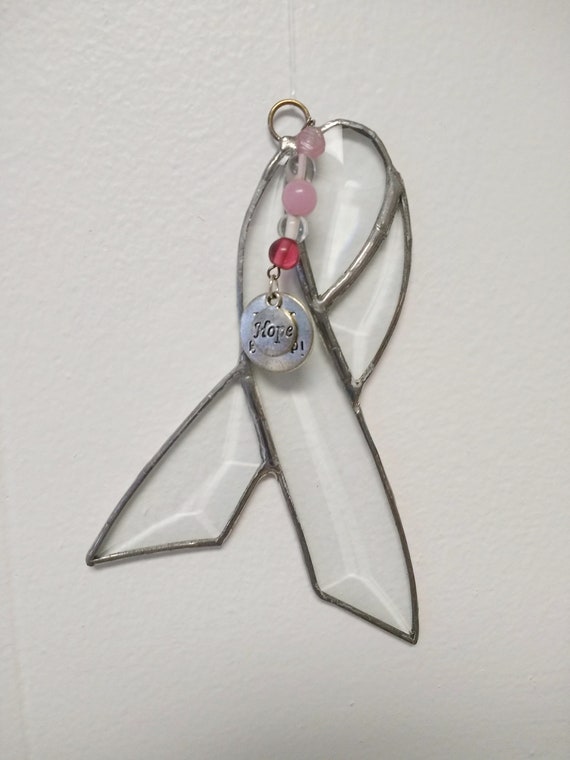 Stained Glass Awareness Ribbon Suncatcher With Pink Beads Etsy