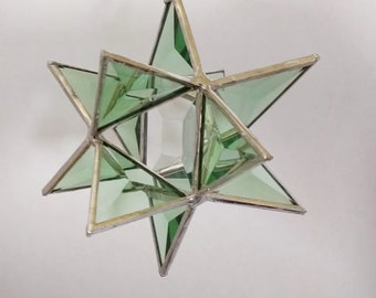 3D Stained Glass Moravian Star Beveled Suncatcher Clear Green Gift for Her Gift for Him Handmade Home Decor