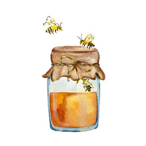 Honey Jar with Bees Watercolor Digital Download