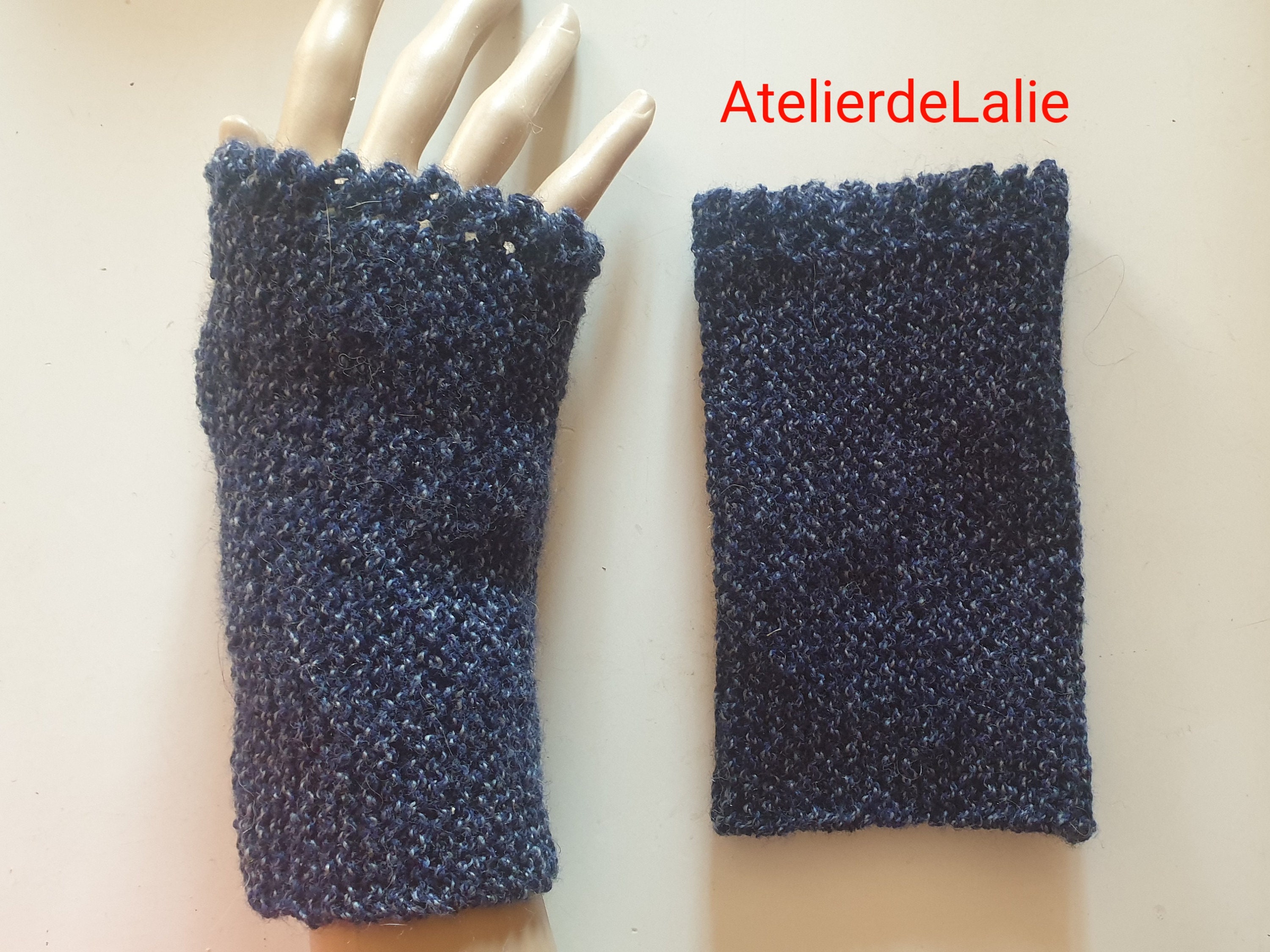 Gants Enfants Sans Doigts Avec Mitaines Crocodile – Paire Tricotée Bleu Marine, Pour Extérieur, Sport, Hiver