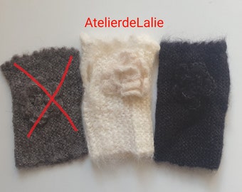 Manchettes, chauffe poignets fait main tricotés en alpaga et mérinos noir ou écru