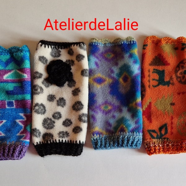 Mitaines, chauffes poignets, gants sans doigts, fait main en fourrure polaire et laine