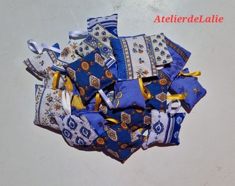 Blue lavender bags, in Provençal fabric, Oeko-Tex