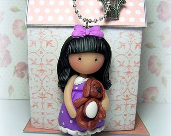Pendant necklace "Lise and Oscar", clay (Fimo, Sculpey...)