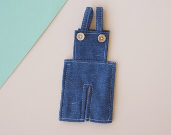 Unisex Mini Denim Overall, Baby Blue Jean Dungarees, Tiny Clothing for Crafts, Tiny Hanger