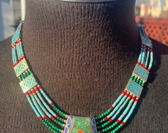 Phari  tibetan coral and turquoise necklace.