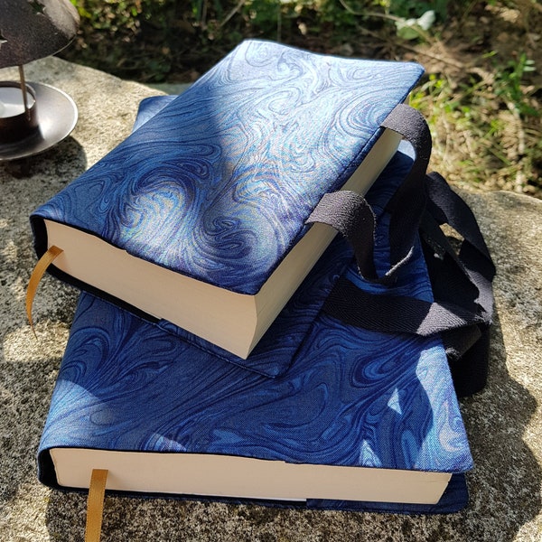 Couvre livre pour livre de poche en tissu avec effet marbré bleu des livres anciens