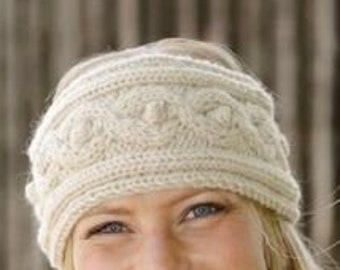 Bandeau pour femme de style nordique tricoté en laine et alpaga avec torsades et nopes