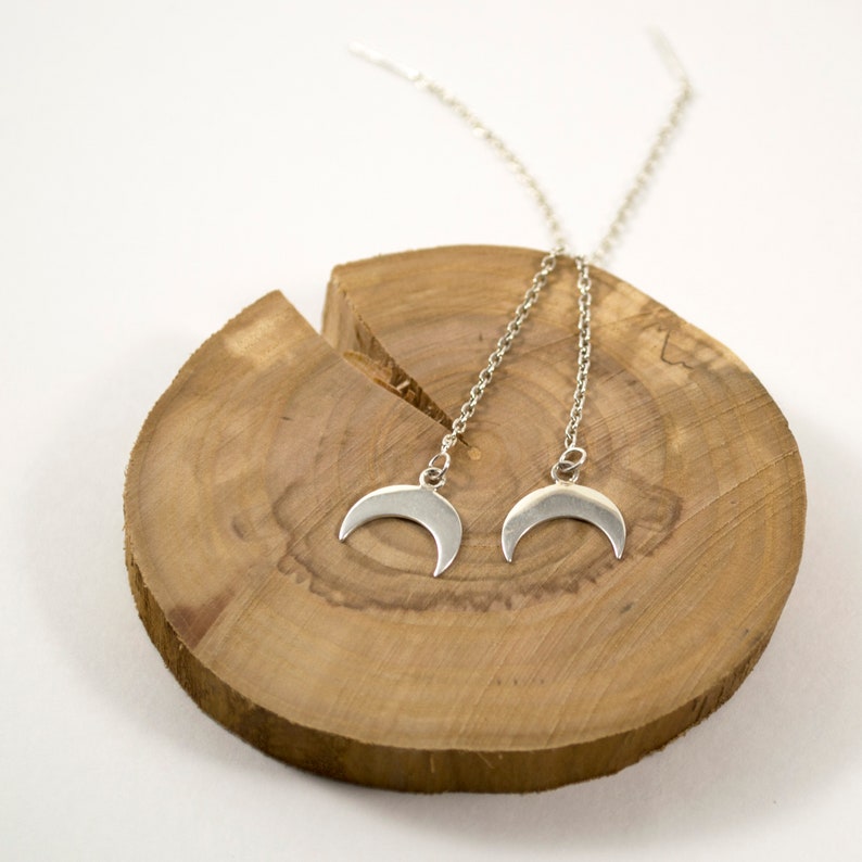 Valentine/'s gift for her Sterling silver crescent moon threader earrings