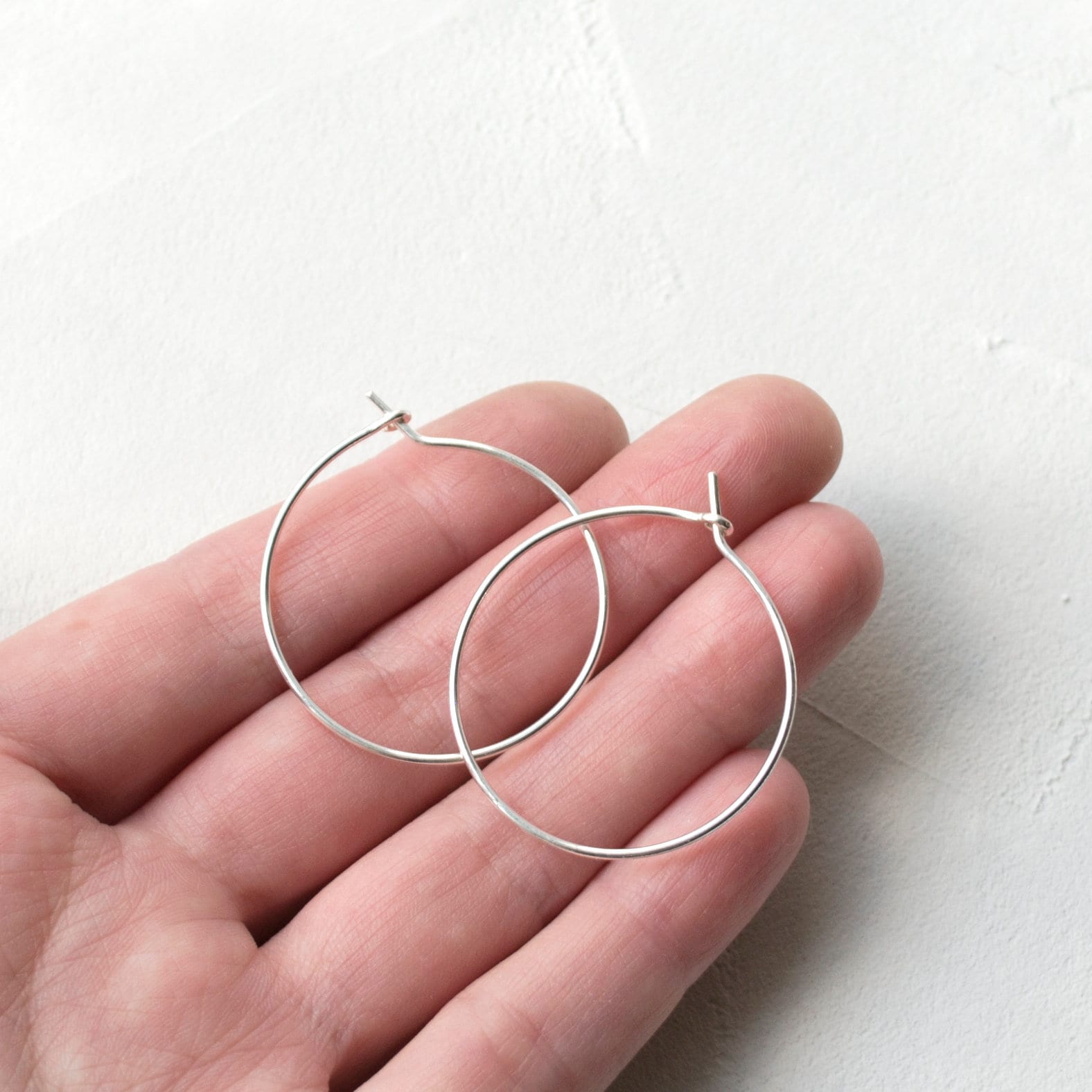 Thin hoop earrings Sterling silver hoops 1 inch hoop Etsy