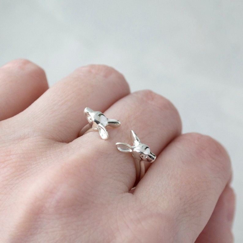 sterling silver cute animal jewelry nature lover gift Silver deer ring adjustable wrap head deer ring