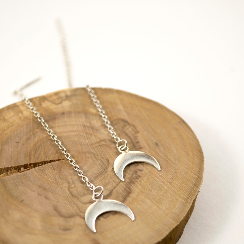 Valentine/'s gift for her Sterling silver crescent moon threader earrings
