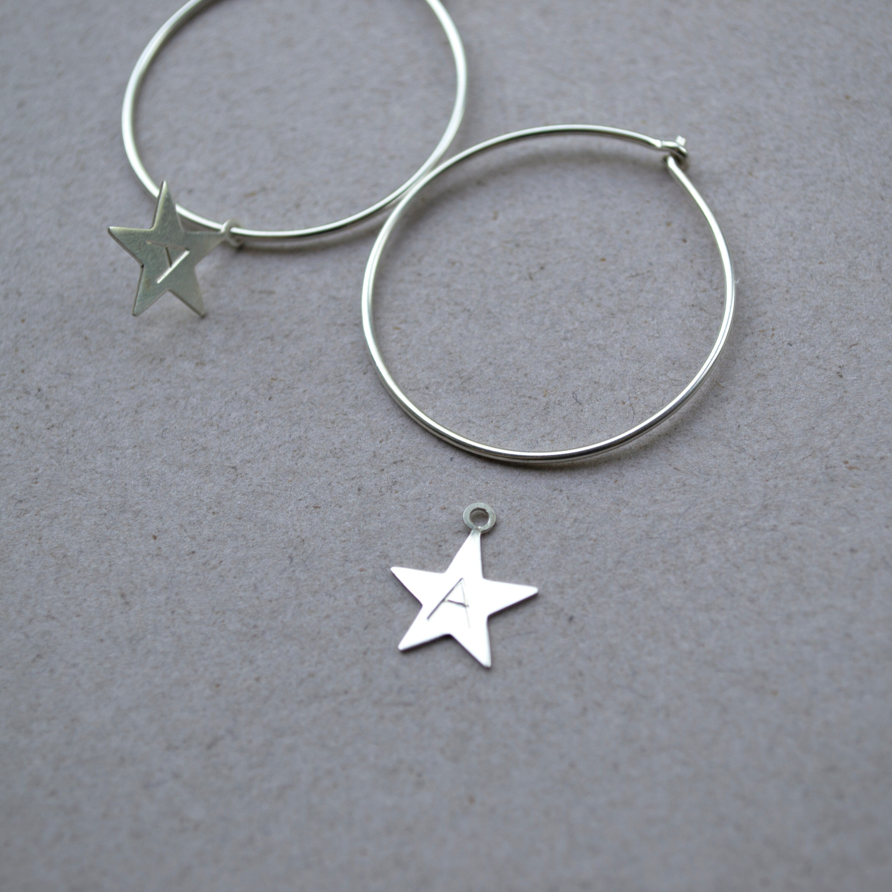 Sterling silver initial earrings Star hoop earrings | Etsy