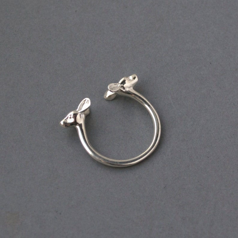 sterling silver cute animal jewelry nature lover gift Silver deer ring adjustable wrap head deer ring