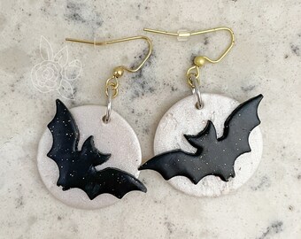 Bat and Moon Polymer Clay Earrings