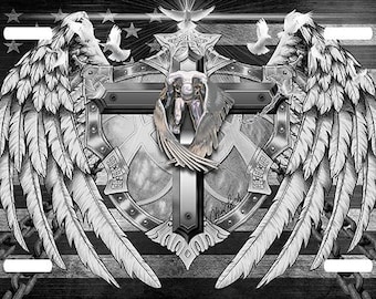 Fast Service Designs Angel Girl License Plate Religious Gothic Emblem Woman Black Version