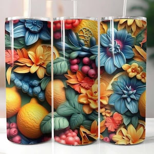 3D Fruit 20 oz Skinny Tumbler Sublimação Design Digital Download PNG Instantâneo, Fruit Tumbler