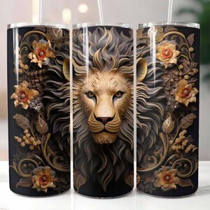 3D Lion 20 oz Skinny Tumbler Sublimation Design Digitaler Download PNG Instant, 3D Lion Tumbler