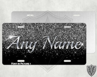 Custom License Plate - Custom Car Tag - Personalized License Plate - Your text - Silver Gray Glitter (NOT real glitter)