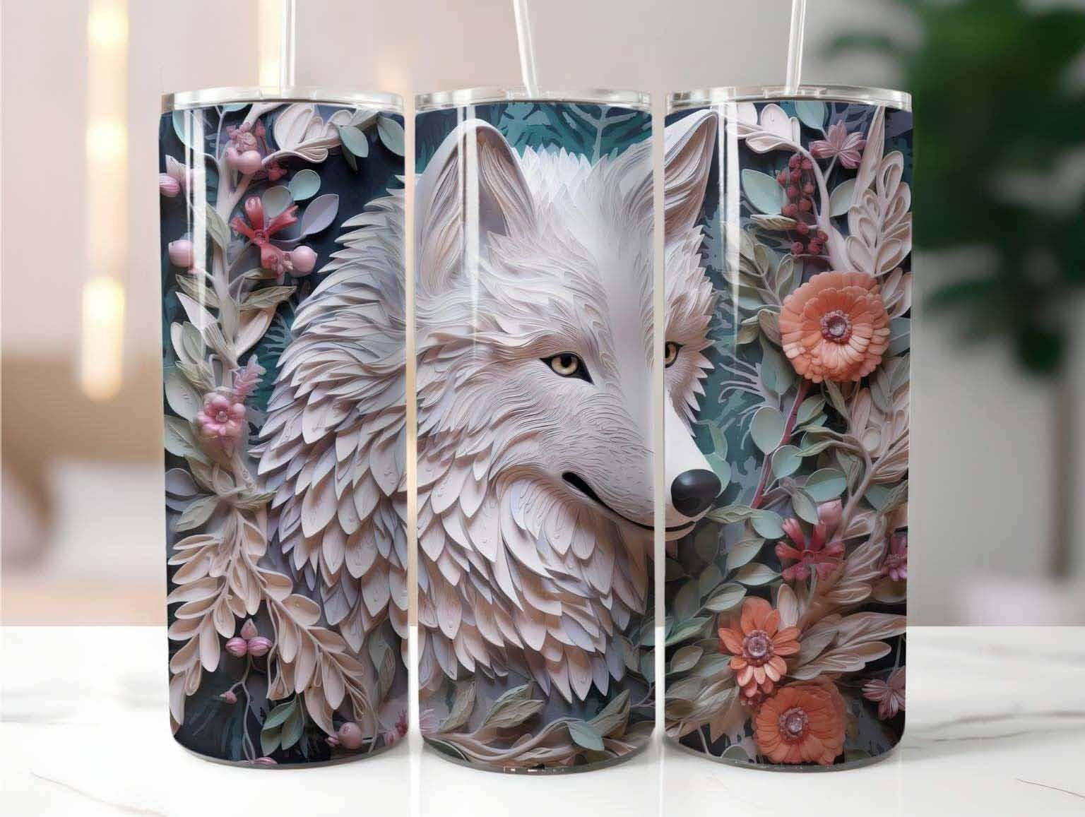 3D White Wolf 20 Oz Skinny Tumbler Sublimation Design Digital Download ...