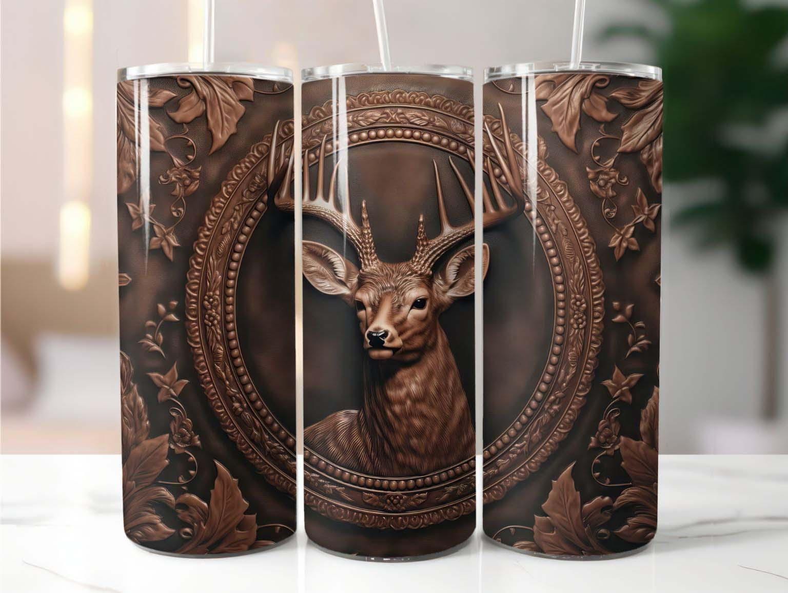 Deer Leather Emblem 20 Oz Skinny Tumbler Sublimation Design Digital ...