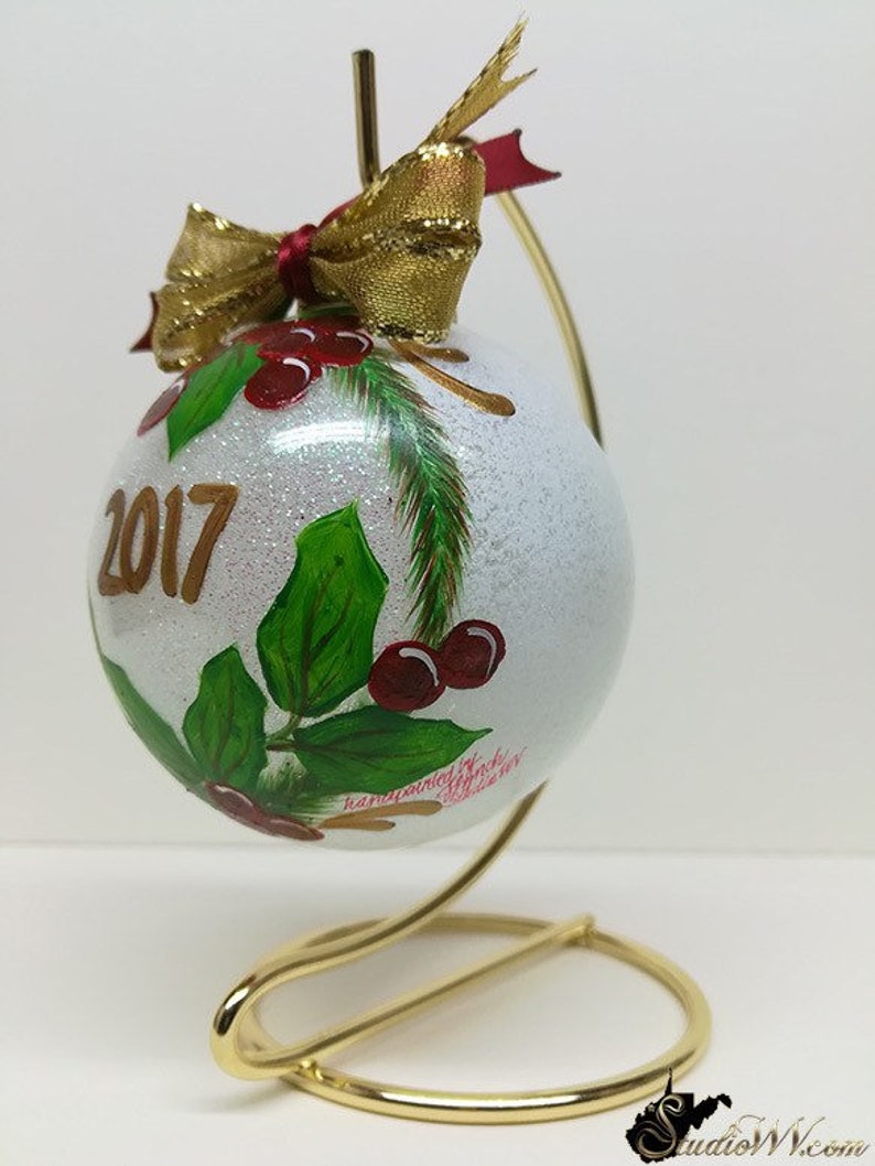 Ornament Hand Painted Ornaments Frosted Opal Holly Christmas Ornaments