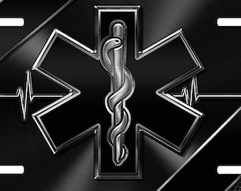 EMT - Custom License Plate - EMS - Star Of Life - Black