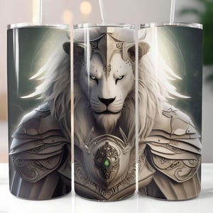 Vaso delgado de 20 oz de White Lion, diseño de sublimación, descarga digital PNG instantánea, vaso White Lion