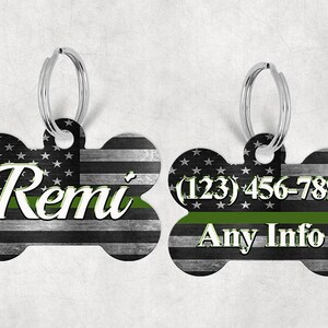 Pet ID Tag Bone Pet Tag Custom Pet Tag Thin Green Line