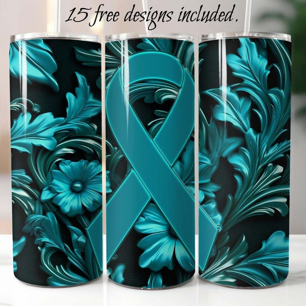 Ovarian Cancer Awareness 20 oz Skinny Tumbler Sublimation Design Digital Download PNG Instant, Cancer Awareness Tumbler