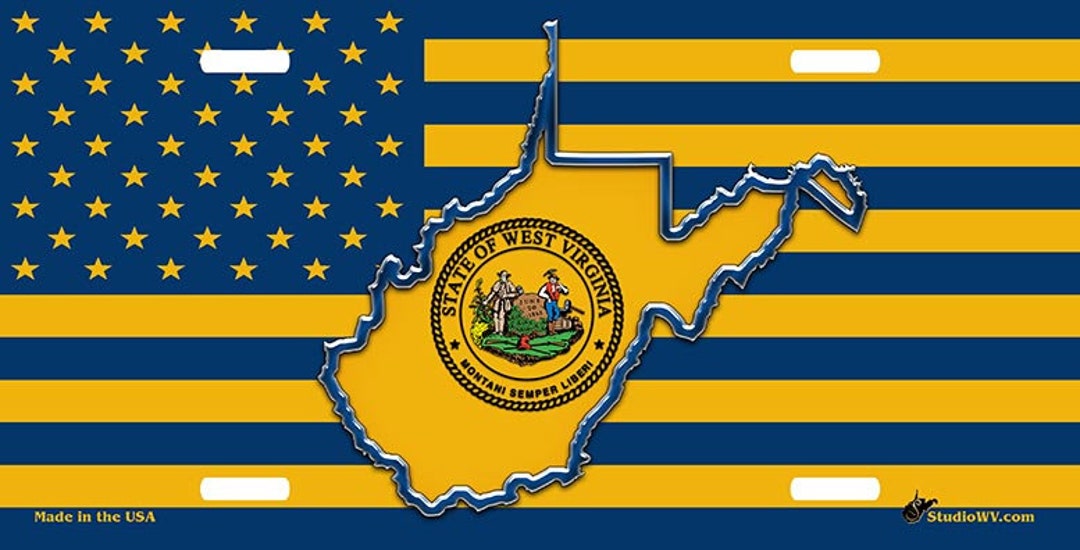 WV West Virginia Custom License Plate Custom Car Tag Gold Blue Flag Etsy