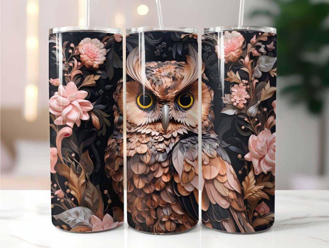 Rose Gold 3D Owl 20 Oz Skinny Tumbler Sublimation Design Digital ...