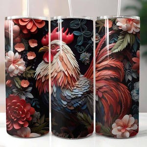 3D Hahn 20 Unzen Skinny Tumbler Sublimation Design Digitaler Download PNG Instant, 3D Hahn Becher