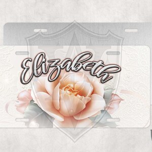 Peach Rose Custom License Plate - Custom Car Tag - Personalized License Plate - Pastel Peach Rose