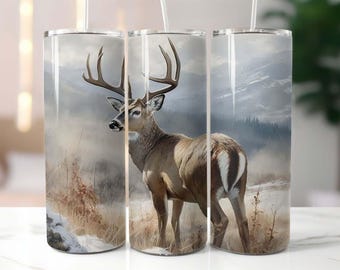 Whitetail Deer 20 oz Skinny Tumbler Sublimation Design Digital Download PNG Instant, Buck Deer tumbler, Whitetail Deer Tumbler