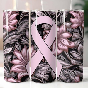 Vaso delgado de 20 oz con diseño de sublimación para concientización sobre el cáncer de mama, descarga digital PNG instantánea, vaso para concientización sobre el cáncer
