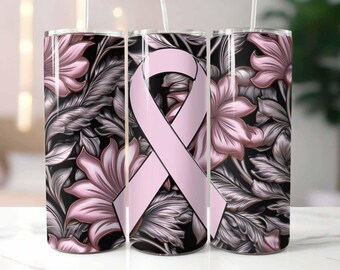 Breast Cancer Awareness 20 oz Skinny Tumbler Sublimation Design Digital Download PNG Instant, Cancer Awareness Tumbler