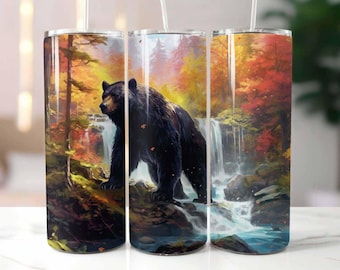 Black Bear 20 oz Skinny Tumbler Sublimation Design Digital Download PNG Instant, Bear Tumbler