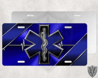 EMT - Custom License Plate - EMS - Star Of Life - Blue