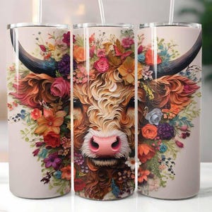 3D Baby Highland Cow 20 oz Skinny Tumbler Sublimação Design Digital Download PNG Instantâneo, Copo de vaca, Copo de vaca Baby Highland