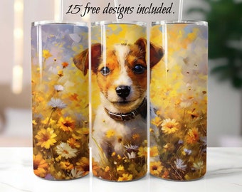 Jack Russell Puppy 20 oz Skinny Tumbler Sublimation Design Digital Download PNG Instant, Jack Russell Puppy Tumbler Wrap