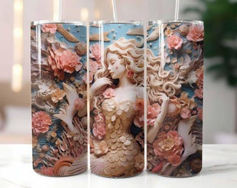 3D Mermaid 20 oz Skinny Tumbler Sublimation Design Digital Download PNG Instant, 3D Mermaid Tumbler