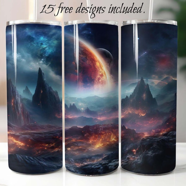 Space Sci Fi 20 oz Skinny Tumbler Sublimation Design Digital Download PNG Sci Fi tumbler