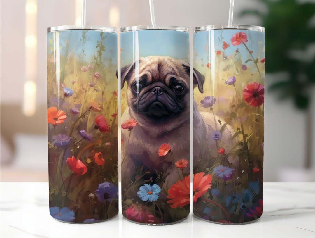 Pug Puppy 20 Oz Skinny Tumbler Sublimation Design Digital Download PNG ...