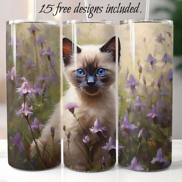 Siamese Kitten 20 oz Skinny Tumbler Sublimation Design Digital Download PNG Instant, Siamese Kitten Tumbler