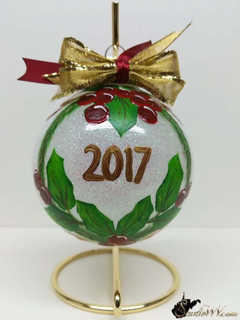 Ornament Hand Painted Ornaments Frosted Opal Holly Christmas Ornaments