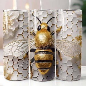 3D Honey Bee 20 Unzen Skinny Tumbler Sublimation Design Digitaler Download PNG Instant, 3D Honey Bee Tumbler