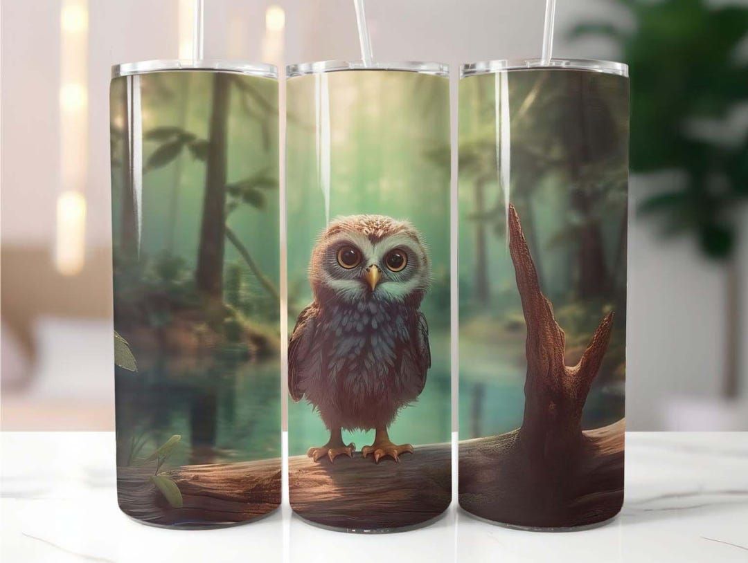 Baby Owl in Forest 20 Oz Skinny Tumbler Sublimation Design Digital ...