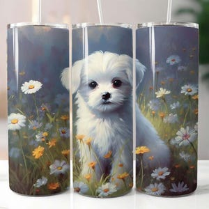 Maltese Puppy 20 oz Skinny Tumbler Sublimation Design Digital Download PNG Instant, Maltese Tumbler